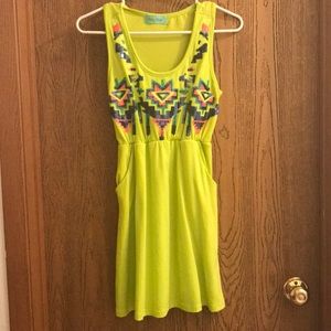 Neon Green Dress with Aztec patterned sequins